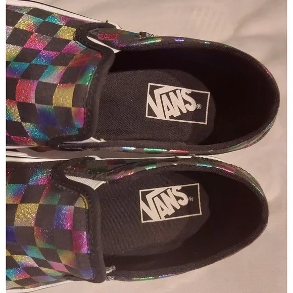 Vans Womens Iridescent Rainbow Checkerboard Classic Slip-On Sneakers Size 8.5 - Picture 7 of 14
